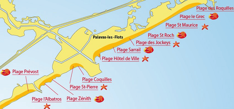 carte détaillé des différentes plages à palavas