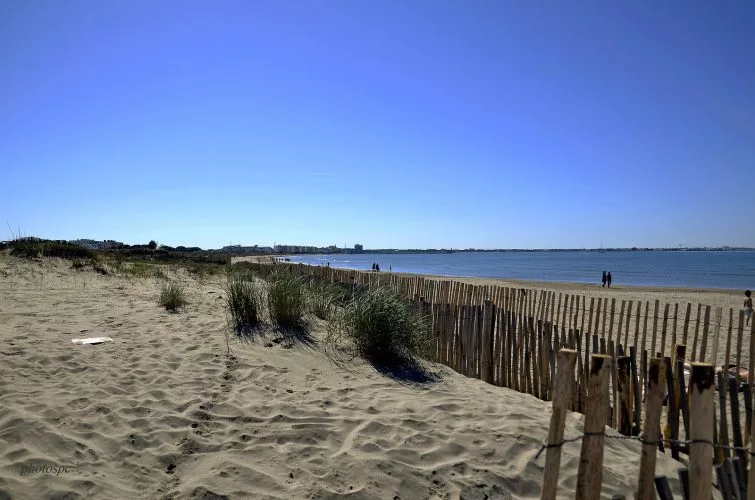 plage ou l'on voit le sable et la mer de l'une des plus belles plages du grau du roi en 2024