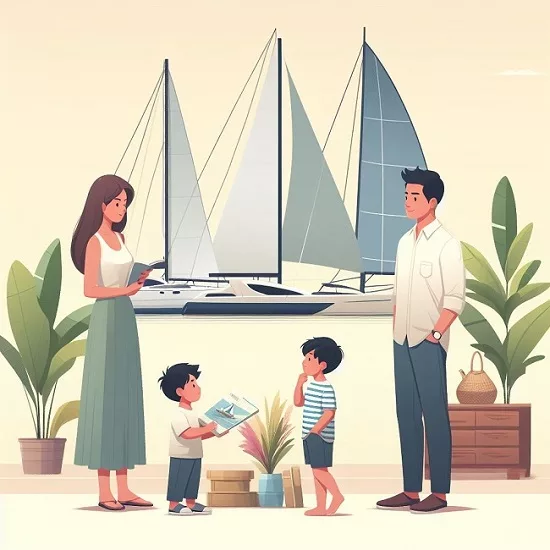 une famille qui choisi un bateau pour passer une bonne journée en mer