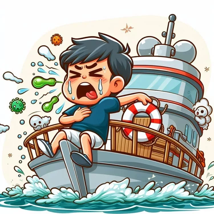 une personne qui a le mal de mer en bateau