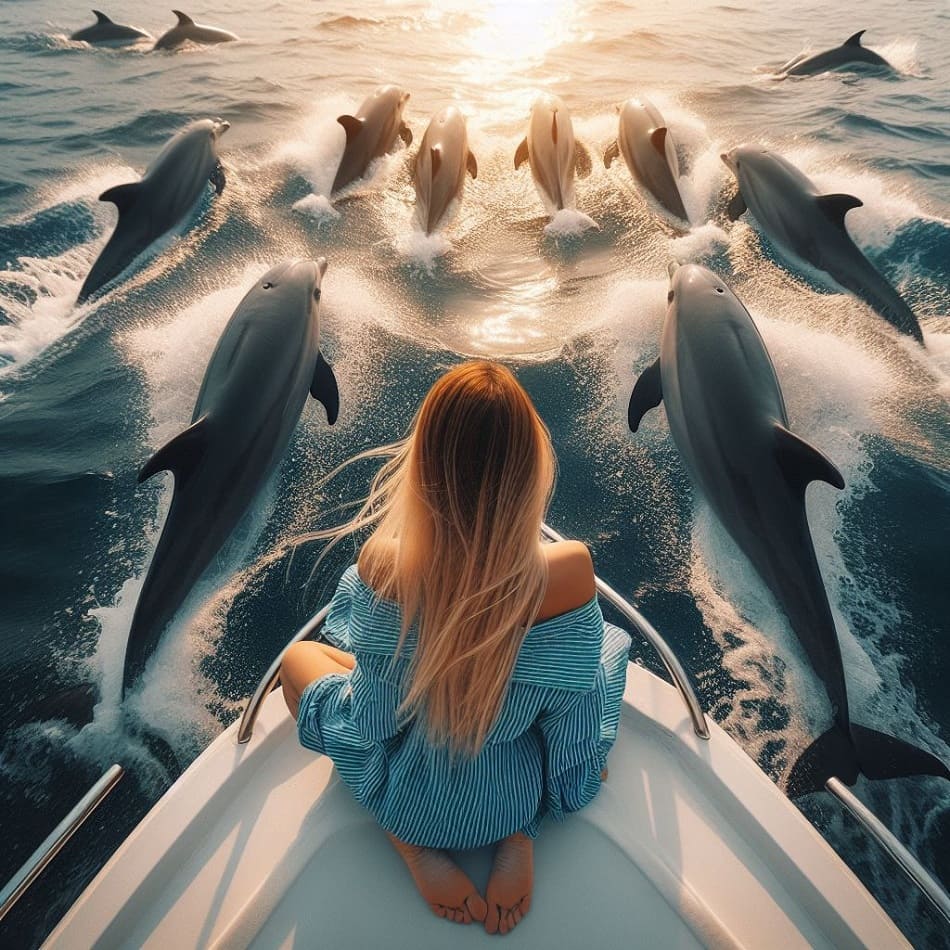 excursion en bateau avec une vue sur les dauphins en mer